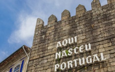 Text Portugal was born here on the city wall in Guimaraes, Portugal